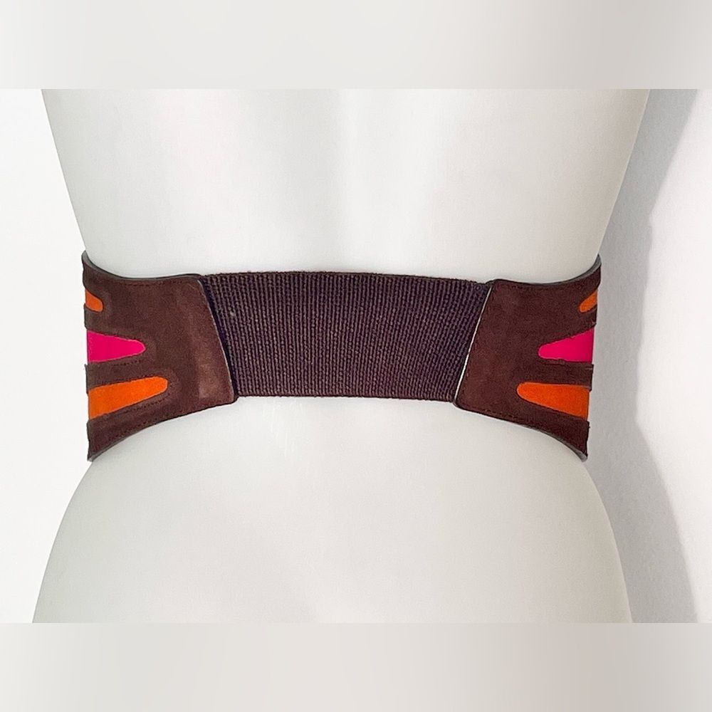 Boho Wide Leather Belt Butterfly-Inspired Design Antique Stud Accents Size Small - Picture 4 of 6